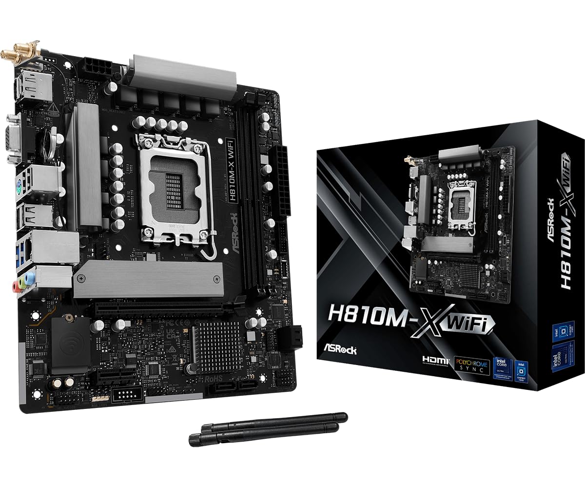 MAINBOARD ASROCK H810M-X WIFI INTEL H810 LGA 1851 2XDDR5 M.2 RAID USB 3.2 MATX